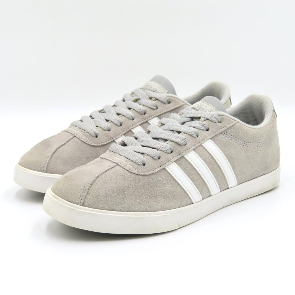 Adidas Courtset Sneakers AW4209 Gray Suede White Stripes Women's Size 6.5
